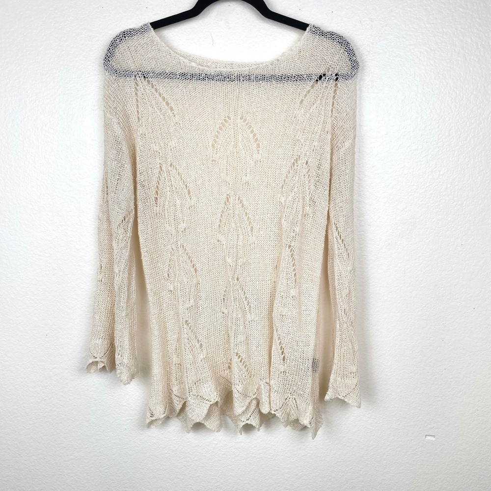 Womens Top Sz S Crochet Open Knit Sheer Festival Fairy Grunge‎ Beachy Boho Cream